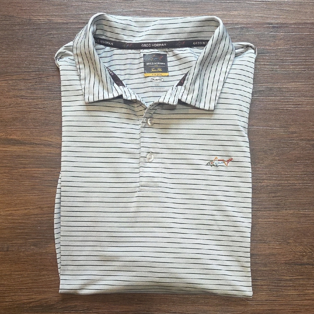 Greg Norman Collection Men's Polo Shirt - Gray with Black Stripes